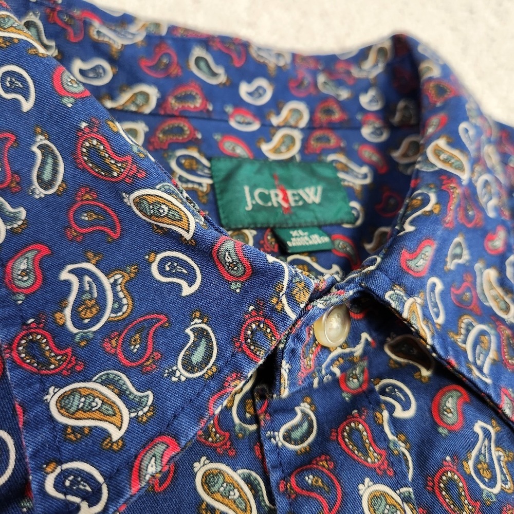 J Crew Oarsman Shirt Men XL Paisley Heavy Cotton Twill AOP Button Up Retro